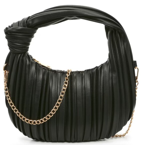 Black Pleated Knot Handle Hobo Bag - Picture 1 of 3